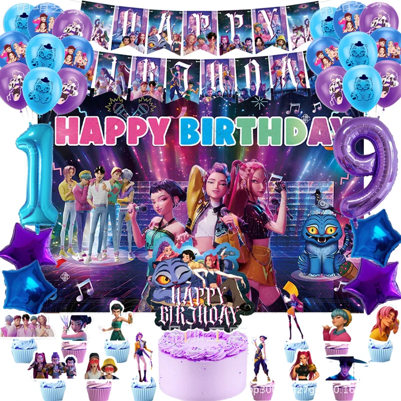 

Kpop Demon Hunter Birthday Decoration Kids Anime Balloons Cake Topper Backdrop New Gender Reveal Baby Shower Party Supplies Gift