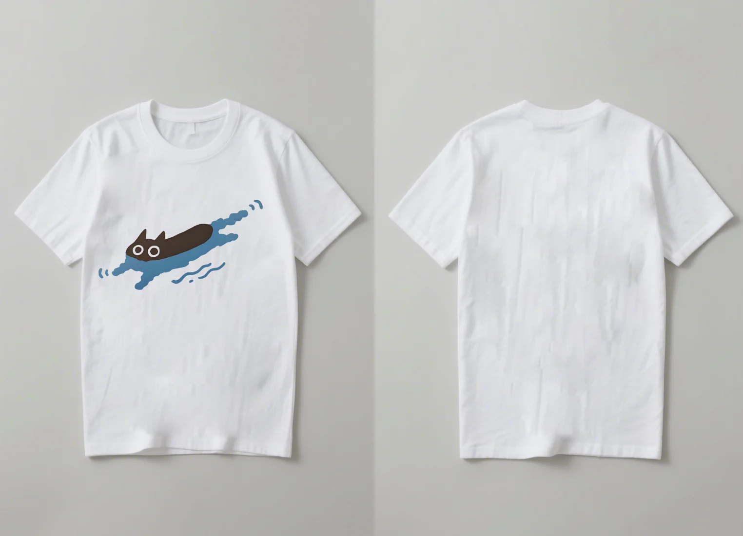 2025 เสื้อยืดลายการ์ตูนแมวว่ายน้ำสุดเทรนดี้ แขนสั้น สไตล์ลำลอง ใส่ได้ทั้งชายและหญิง