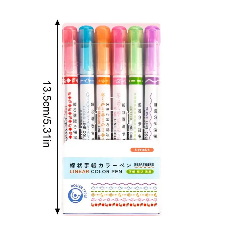 6 шт., разные формы, маркер, роликовый наконечник, изогнутый лайнер, маркеры, ручка для граффити, каваи, канцелярские принадлежности, школьные и офисные принадлежности
