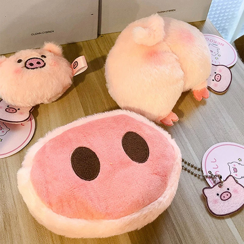 Cartoon Kawaii Mini Pig Nose Wallet Cute Lovely Pig Butt Plush Coin Purse Women Bag Pendant Keychain Accessories