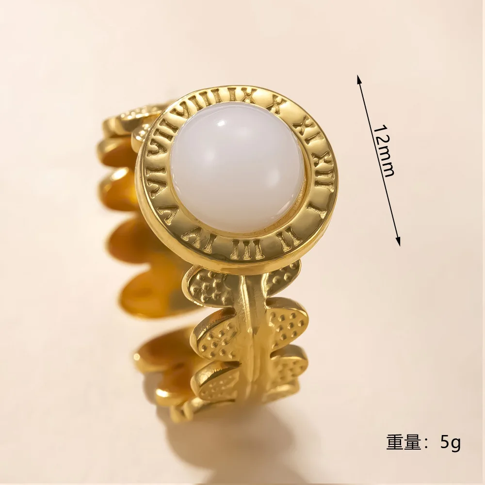 8pcs Roman Numeral Royal Ring Green White Pink Stone Stainless Steel Open Rings Women Reiki Healing Crystal Jewelry