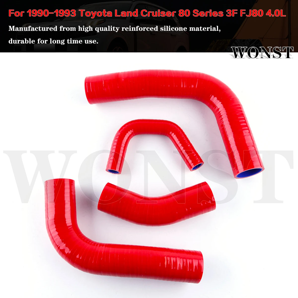 4Pcs Silicone Radiator Coolant Hoses Tubes Kit For 1990-1993 Toyota Land Cruiser 80 Series 3F-E FJ80 4.0L view 2