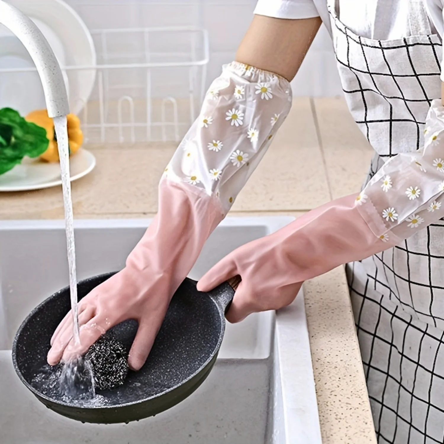 gloves for women, household chores, , durable laundry gloves, long gloves, rubber rubber, waterproof for household use