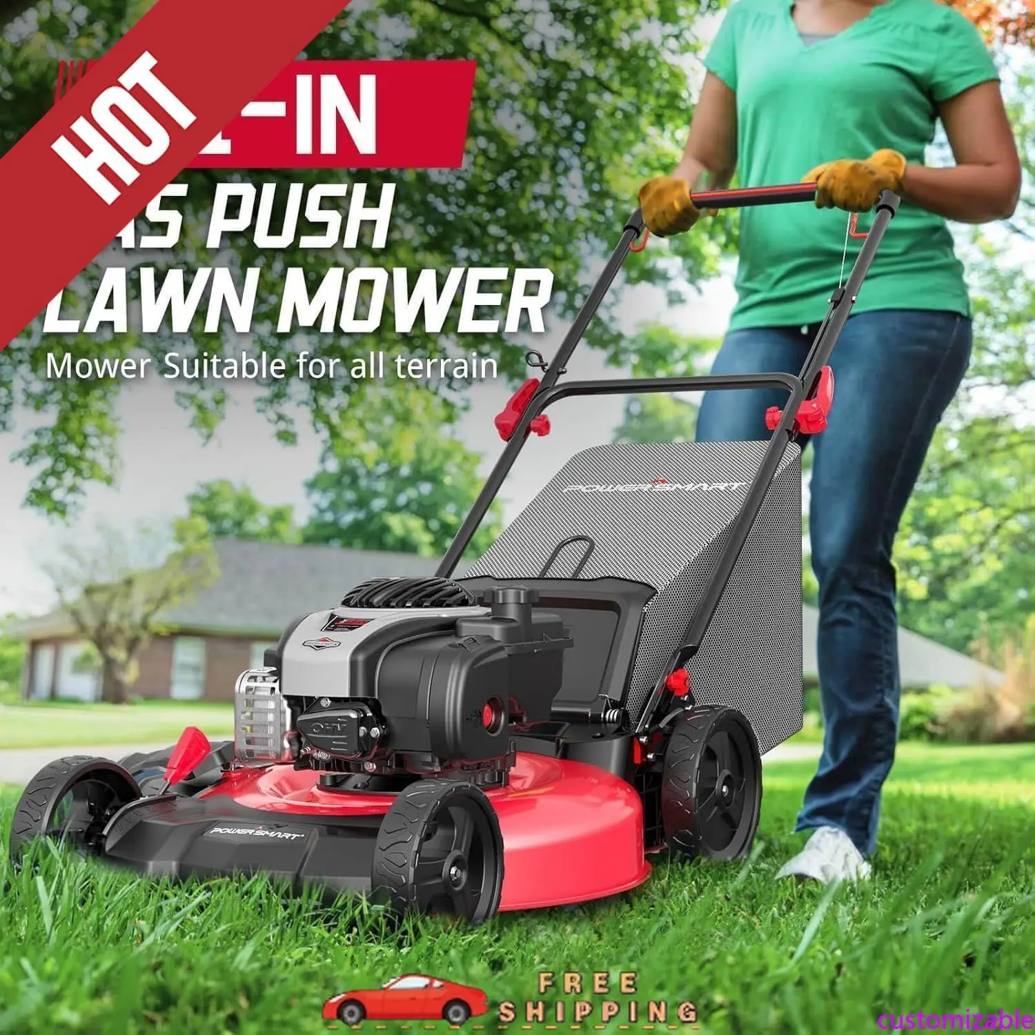 

Customizable 21" 3-in-1 Gas Push Lawn Mower, 140cc B&S Engine with Forced Air-Cooling, 6 Height Levels, Durable Steel