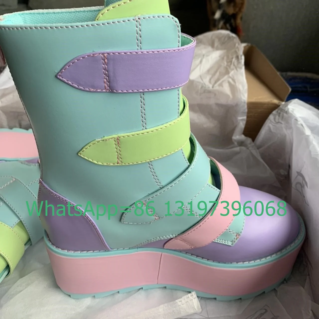 Lady Y2K Rainbow Colorful Platform Butterfly Design Boots Buckle Strap Footwear Colorful Candy Mary Janes Punk Boots Size 35-46