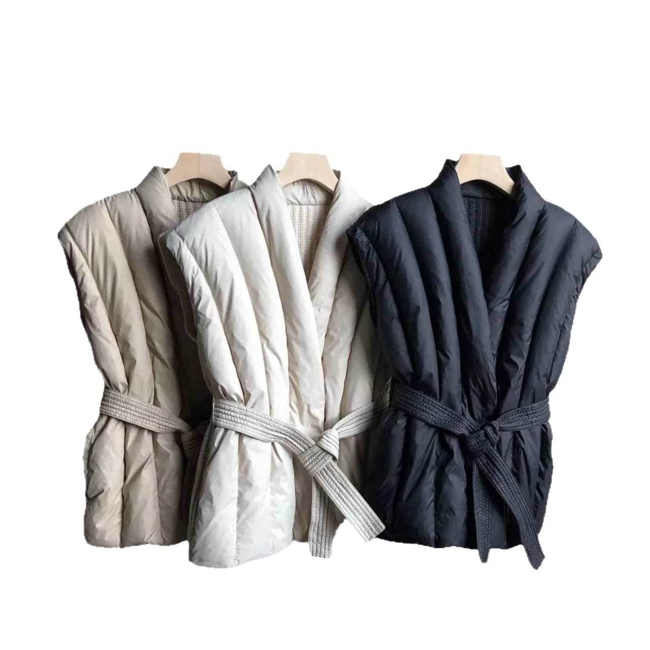 المرأة متماسكة تقليم الخامس رابطة عنق حزام الأبيض بطة أسفل سترة شتاء جديد قصير البخاخ صدرية