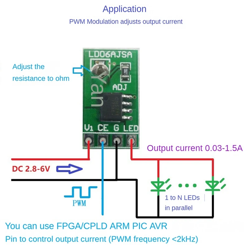 5PCS 30-1500MA Adjustable Constant Current LED Driver DC 3.3V 3.7V 4.2V 5V PWM Control Board Buck Power Module