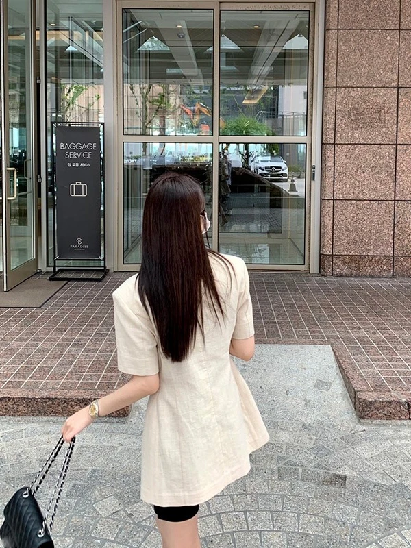 Chaqueta de Traje E de Manga Corta para Mujer, Estilo Veraniego, Entallada, de Alta Gama, Única, Rejuvenecedora y Vers...