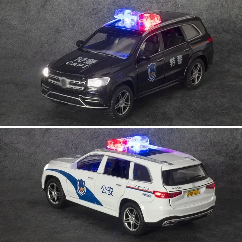 1:32 Mercedes Benz GLS580 Police Car Alloy Model Toy Car Sound Light Pull Back Off Road Diecasts Toys Vehicle For Kids A79