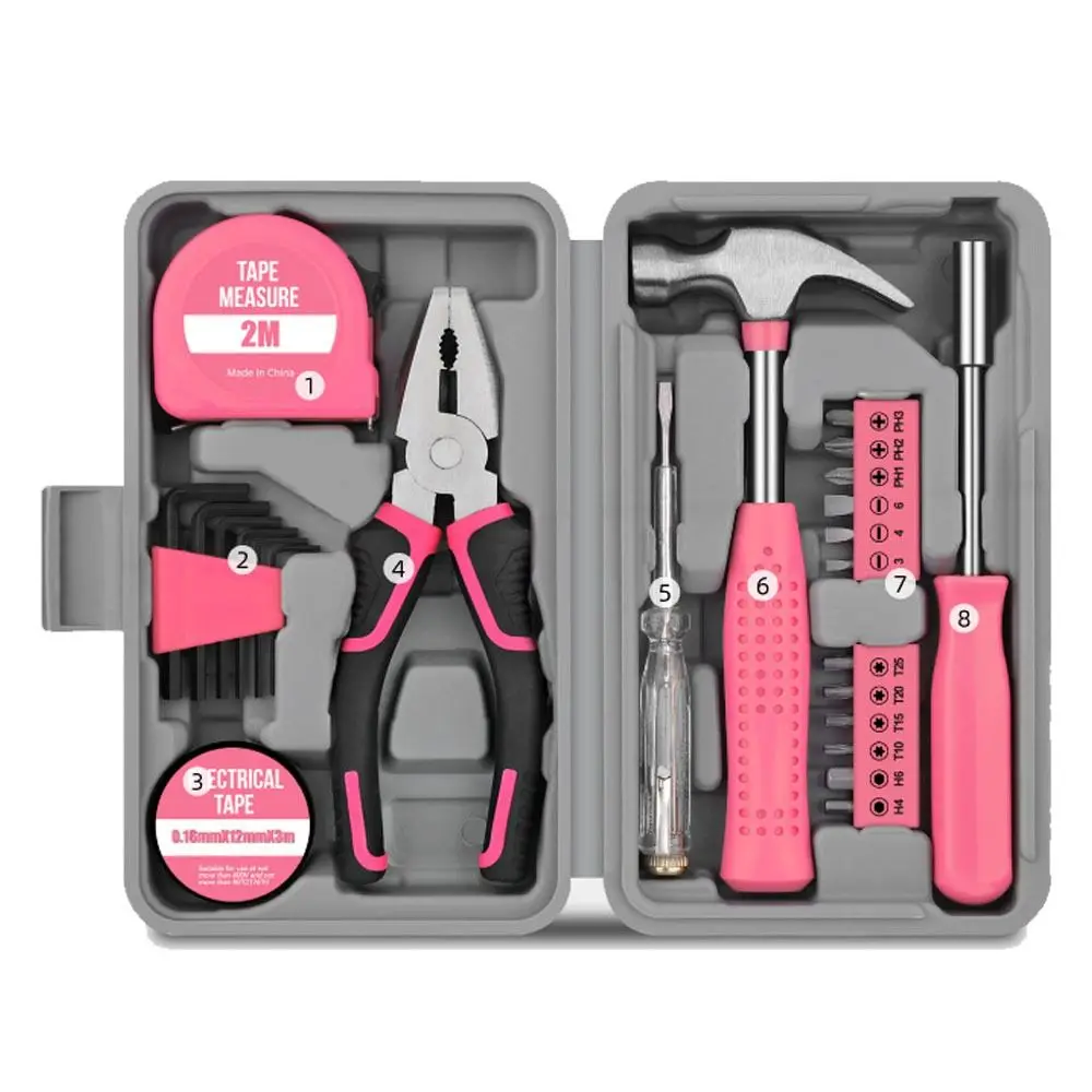 

Durable Pink/Yellow DIY Tool Kit Household Compact Home Repair Kit Metal Repair Tools Household Improvement