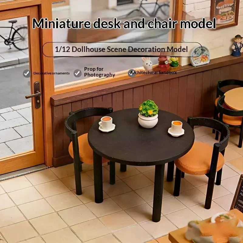 

1Set 1/12 Miniature Round Dining Table Chair Set Dollhouse Furniture Miniature Kitchen Table Chairs Micro Scene Decor DIY Crafts