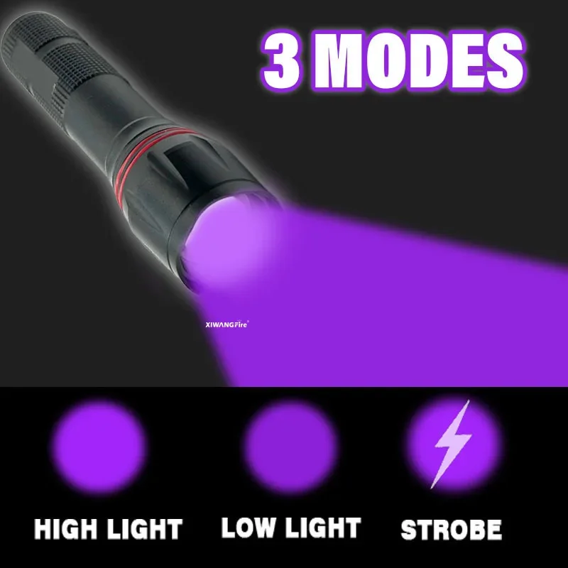395nm T6 LED UV ไฟฉายแบบชาร์จไฟได้ไฟฉายสําหรับหมึกเครื่องเป่าเงิน Fluorescer เครื่องตรวจจับ UV Oil Curing แสงสีม่วง