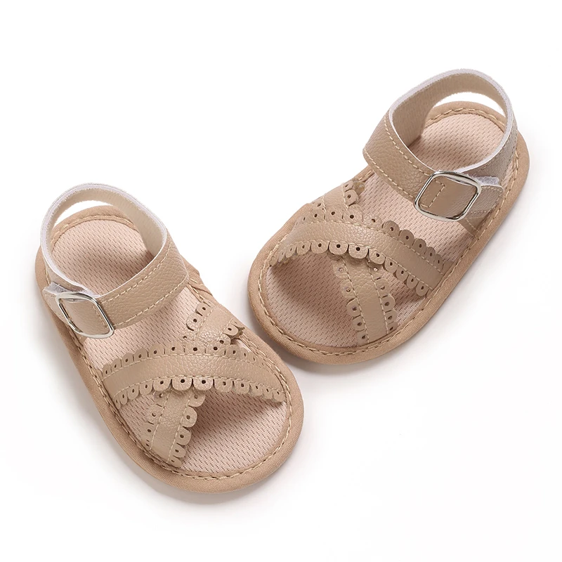 صنادل أطفال صيفية من 0 إلى 18 شهرًا من البولي يوريثان بنعل مطاطي مضاد للانزلاق، زوج أول من أحذية المشي القابلة للتنفس