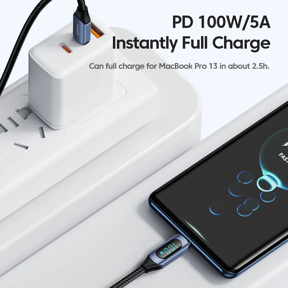 Toocki 100W Type C to Type C Cable PD Fast Charging Charger USB C to USB C Display Cable For Macbook iPad Data Cord Wire