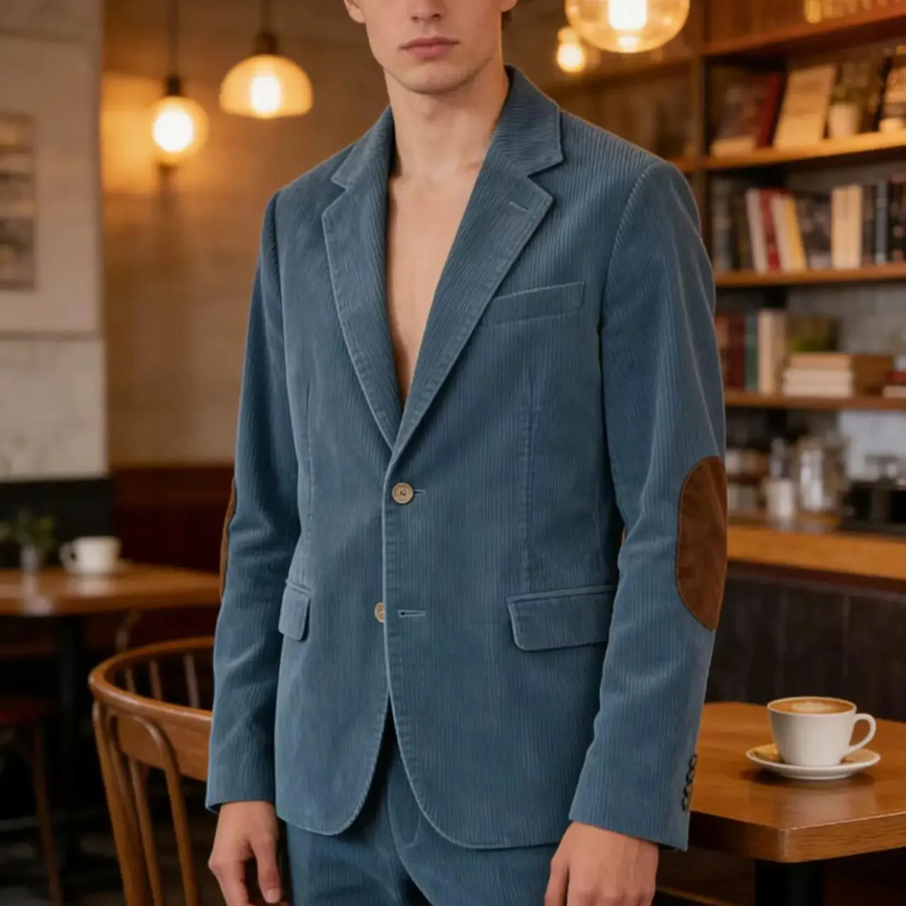 

New Men's Corduroy Suit Jacket Vintage Single-Breasted Peaked Lapel Formal Business Blazer High-Quality Customized Costume Homme