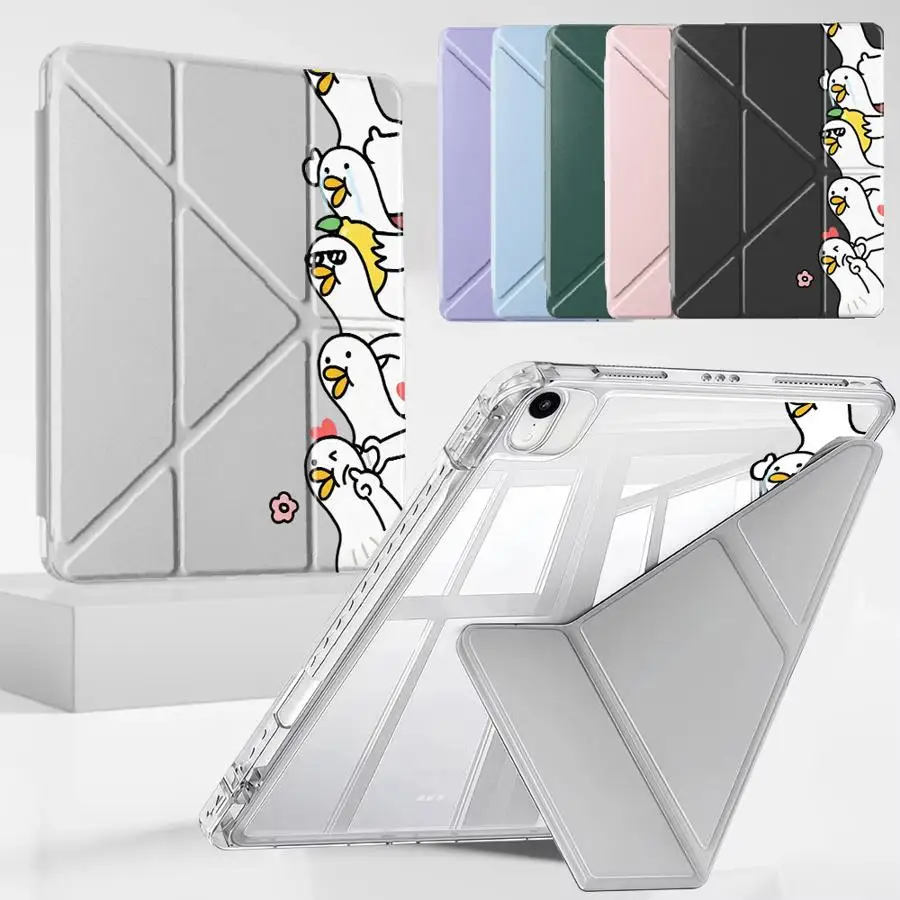 

Cute Duck Holder Cover Tablet Case For iPad Pro 2025 Pro 11th 10th 9th 8th 7th 12.9inch Mini 6 7 Air 4 5 M3 M2 M4 11inch Y-Fold