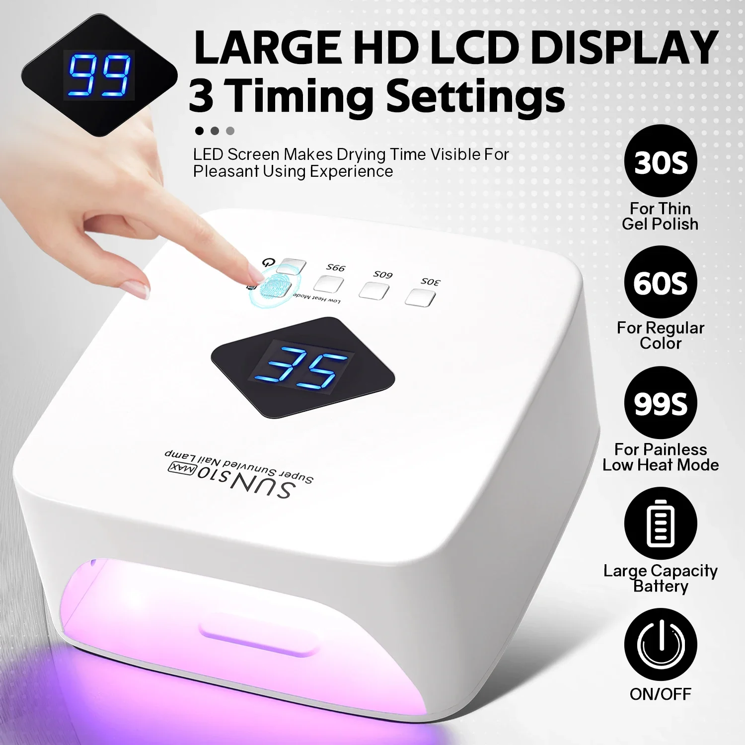 120W LED UV Nail Dryer Machine For Curing Nail Gel Polish Rechargeable 30LEDS Manicure Lamp With LCD Display Nail Salon Tools