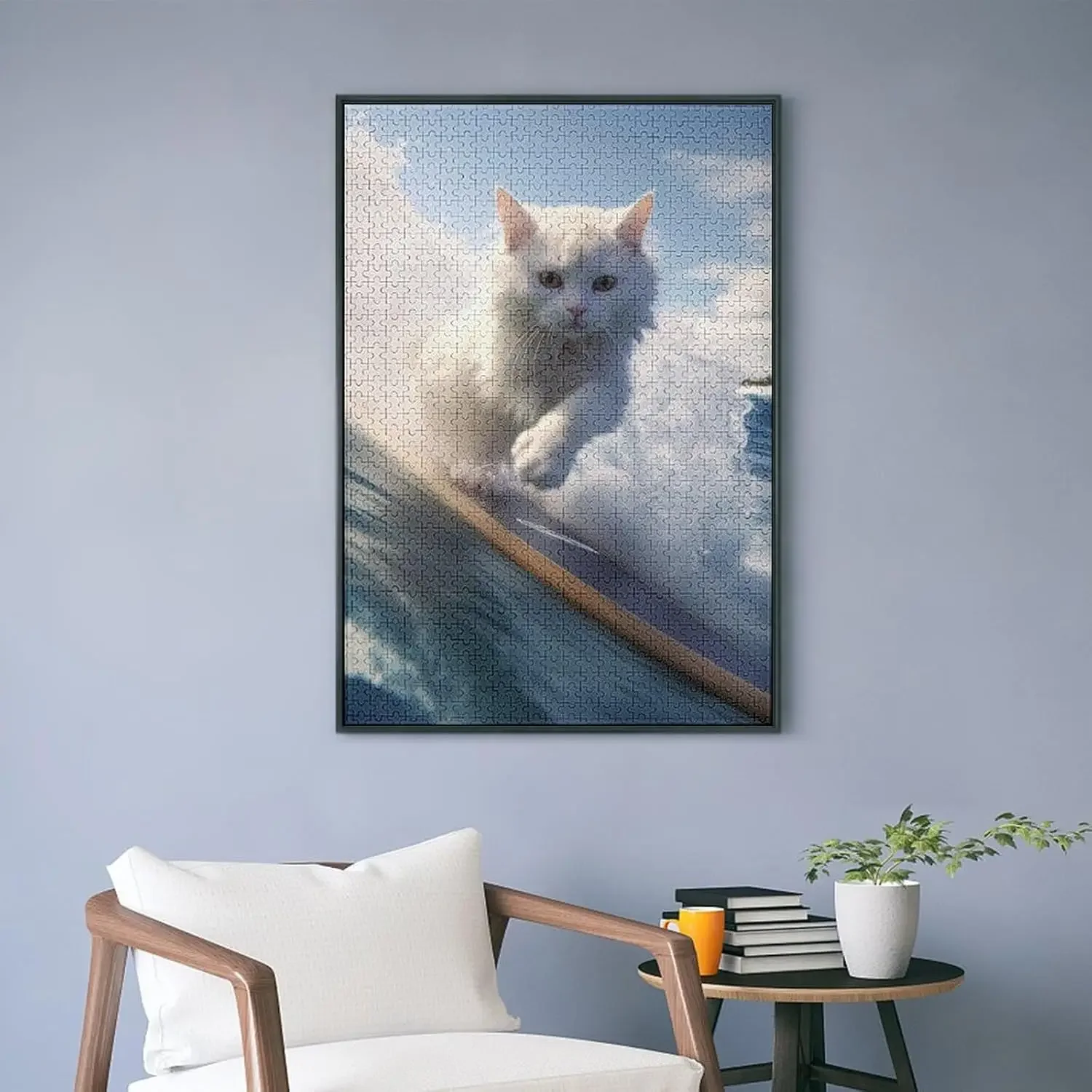 Quebra-cabeça de madeira mar surf pequeno gato branco 300/500/1000 peças para sala de jogos quarto sala de estar decoração aliviar o estresse relaxar o cérebro