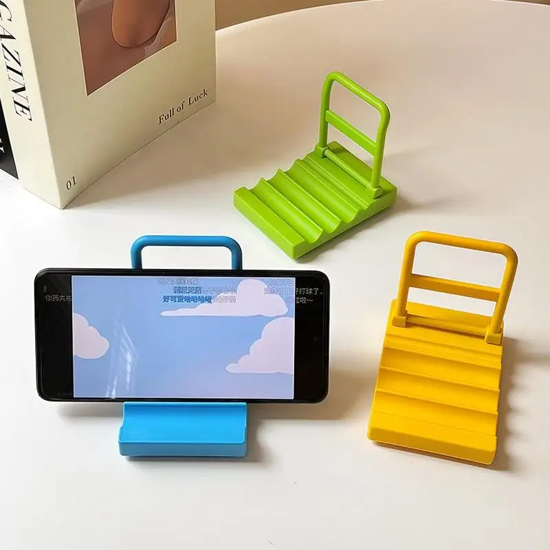 1Pcs Platform Trolley Design Plastic Yellow/Green/Blue Compact Desktop Holder Detachable Phone Stand For Tablets