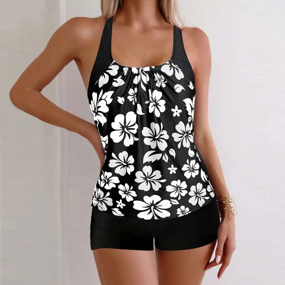 Hot Sale Of The Season New AB Version Spliced Conservative High Waist Bikini Swimsuit Women's Separate Print Flat Bottom Pants S