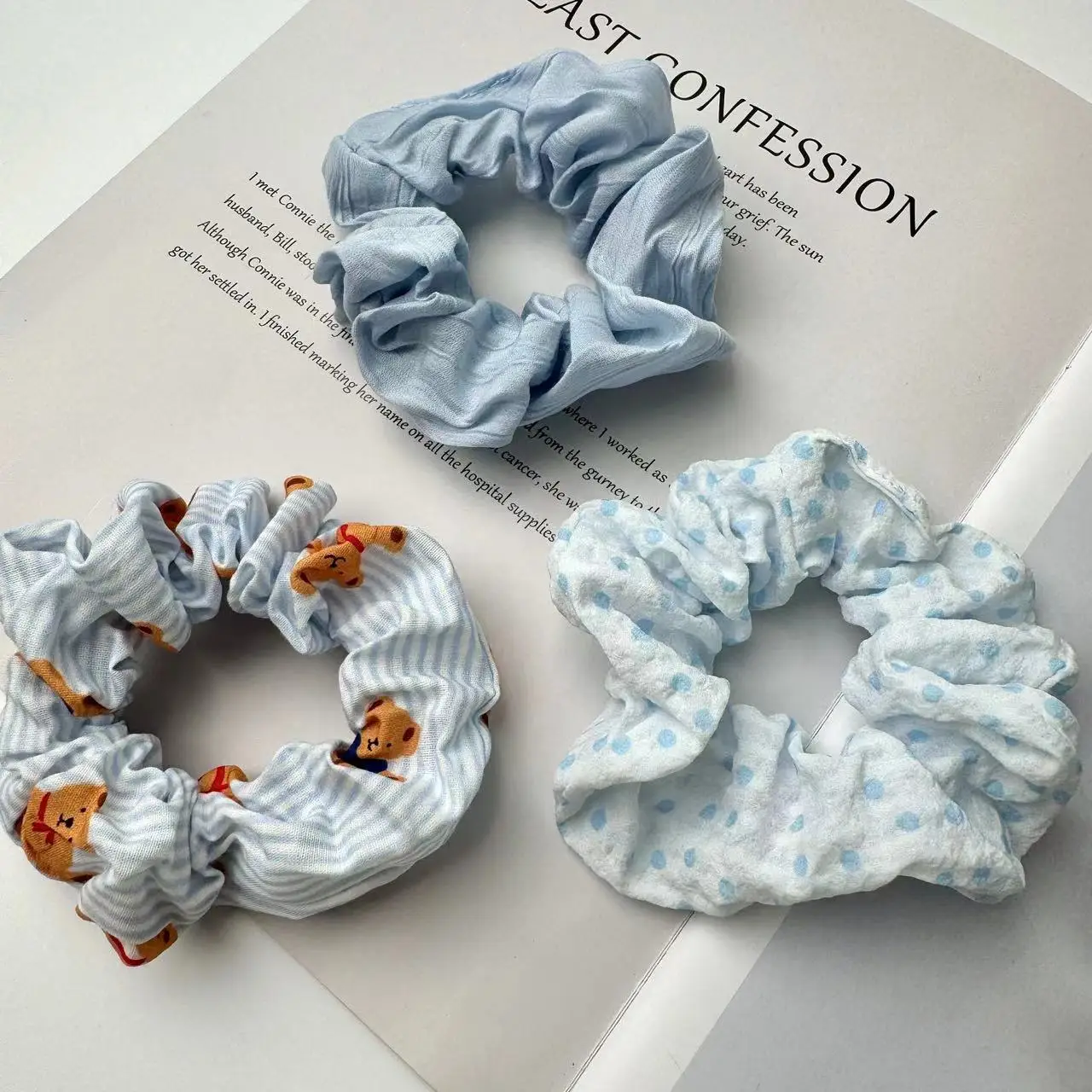 

3pcs Hair ties for Teenage Girls Hair Accessories Cute Bear Floral Hair Scrunchies Cartoon Pattern Elastic Hair Bands
