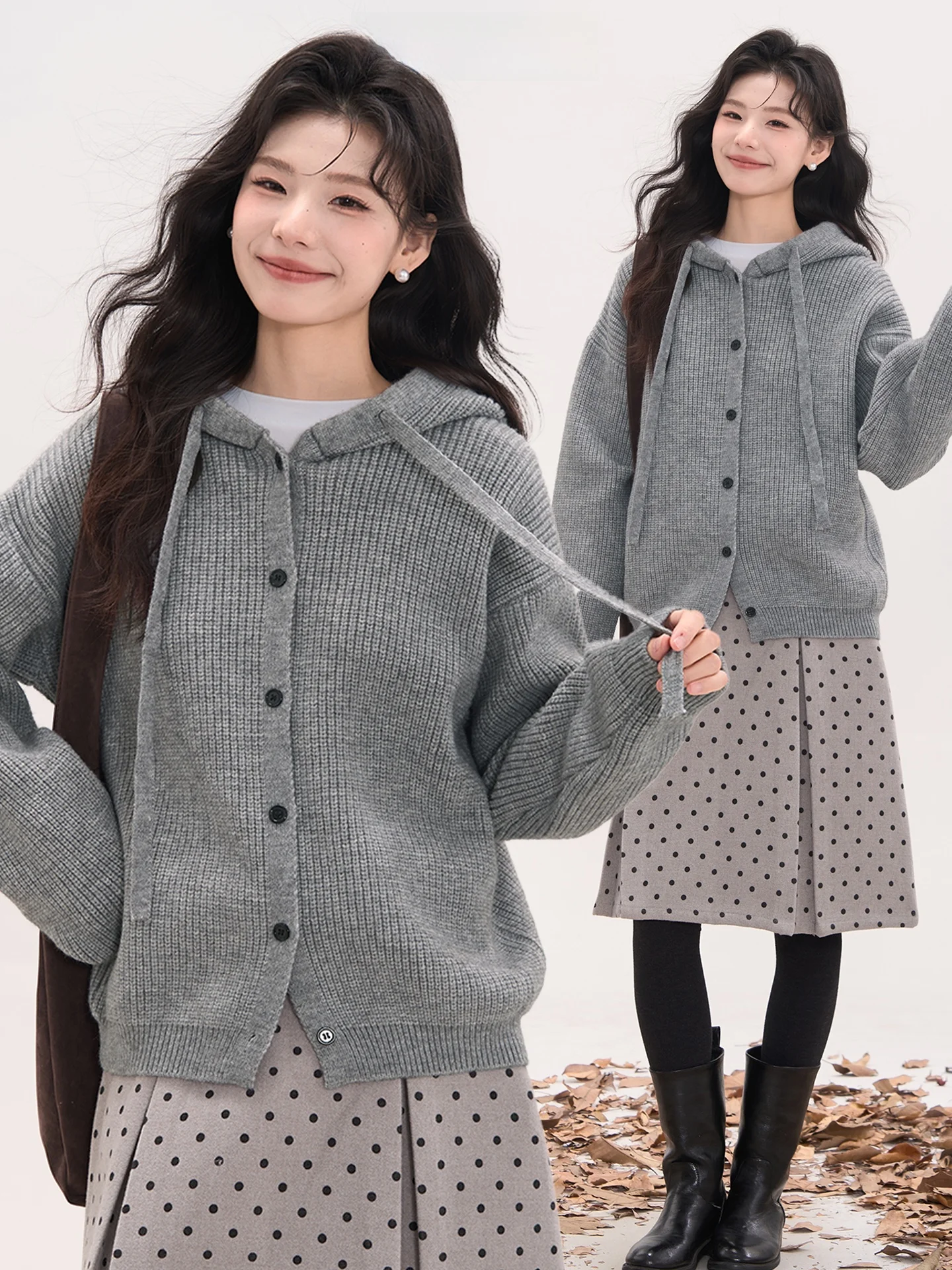 

Женский вязаный кардиган Heme Pure Color с капюшоном, повседневная зимняя верхняя одежда, мягкий теплый свитер из акрила и нейлона