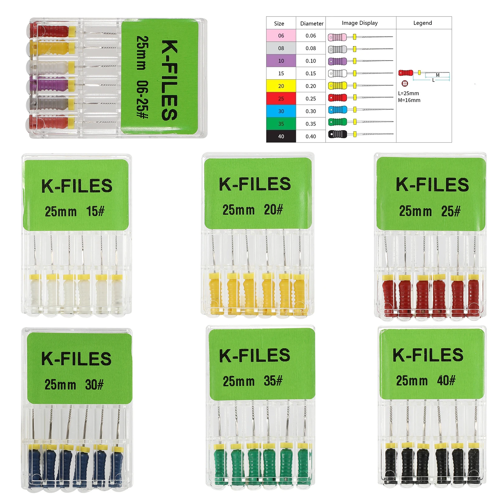 

6 шт., стоматологические инструменты, эндо-файл для корневых каналов, K-файлы из нержавеющей стали, ручное использование, 25 мм # 15-40 инструментов Стоматология Одонтол