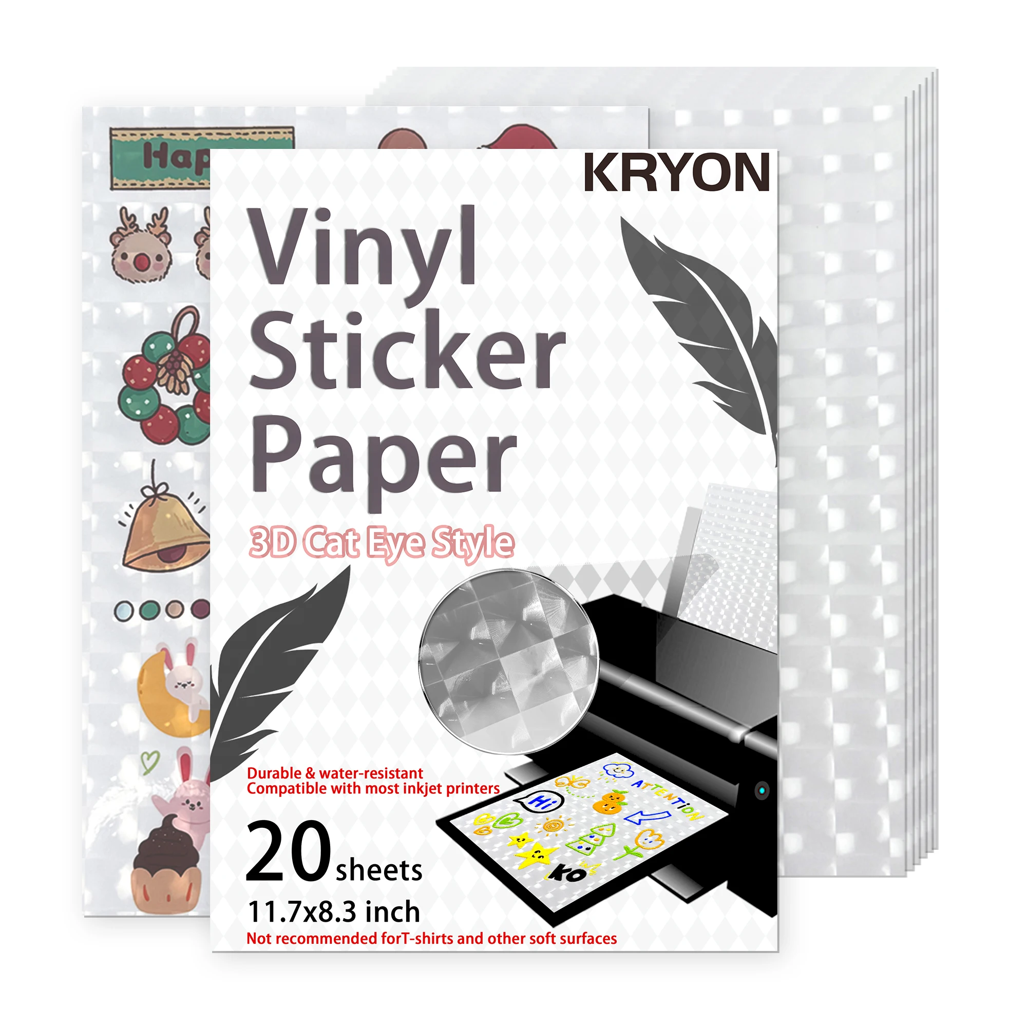 

Виниловая бумага KRYON с эффектом кошачьего глаза, 3D-голографическая, формат А4, 10/20 листов, переливающиеся цветные наклейки для печати, для DIY и рукоделия