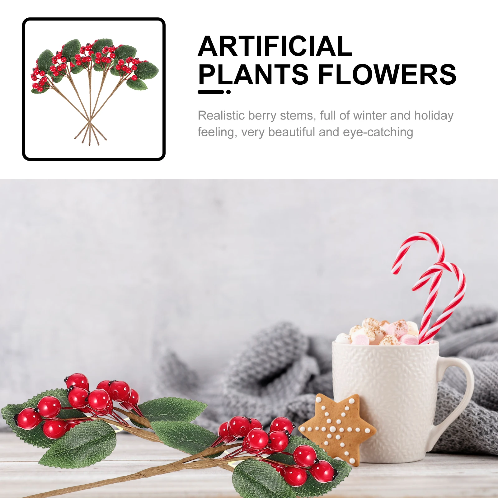

5pcs Simulated Green Leaves Fake Flowers Christmas Picks Outdoor Waterproof Artificial Berry Branches Holiday Garland Tree