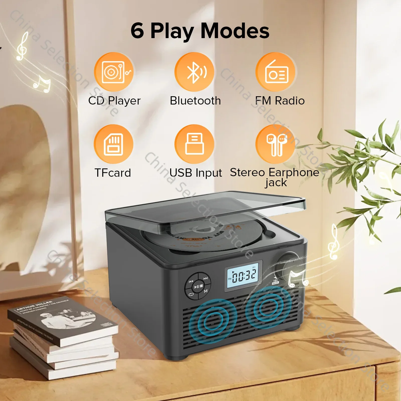 

Vintage CD Player Vintage Home Gift English Bluetooth Music Disc Album CD Player FM Radio