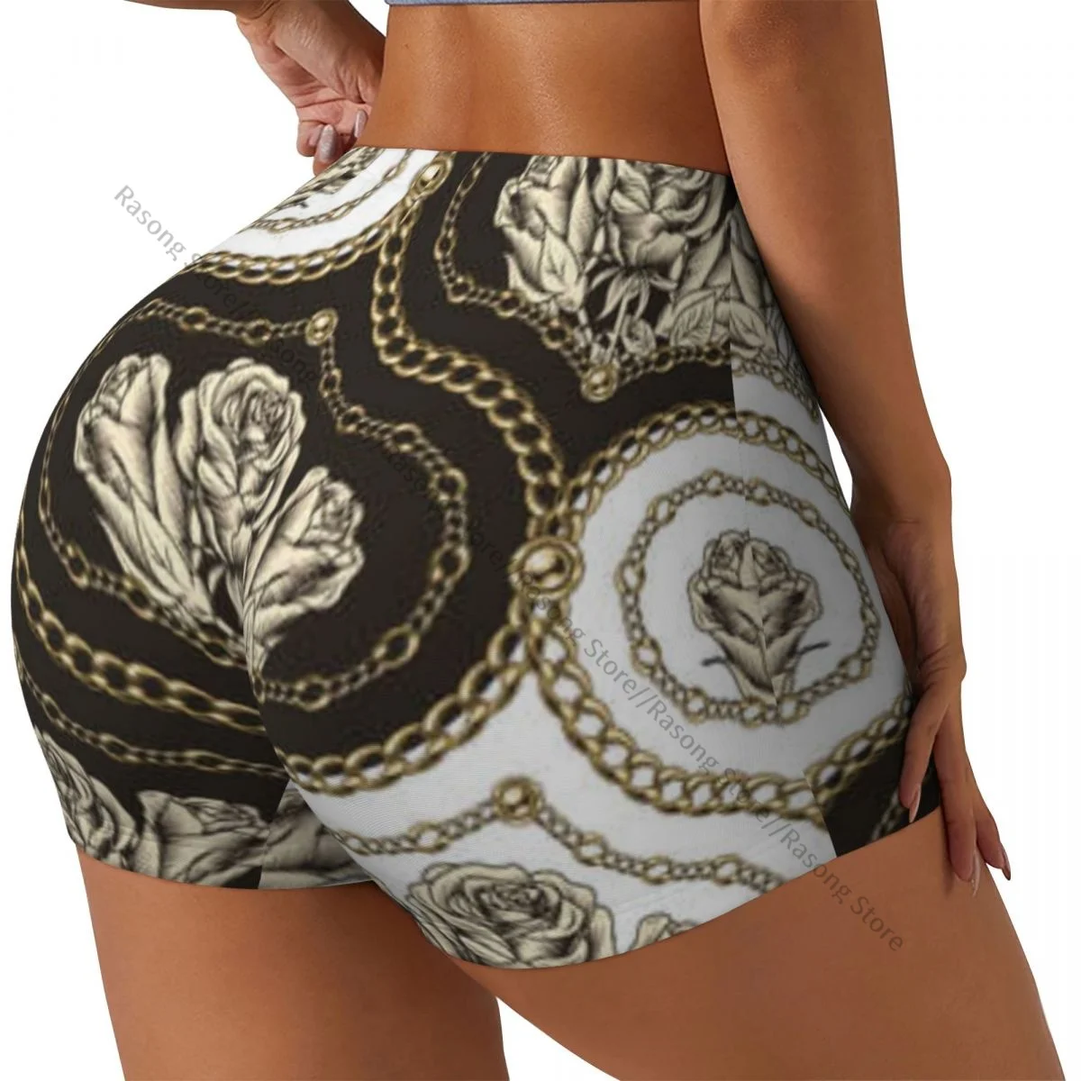 

Шорты для йоги, винтажные женские байкерские узкие эластичные спортивные леггинсы с дамасским узором, спортивная одежда