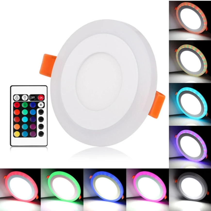 Downlight LED Okrągły 6 W - 24 W 3 Model Lampa LED Dwukolorowa Lampa Panelowa RGB i biały Sufit wpuszczany z pilotem zdalnego sterowania