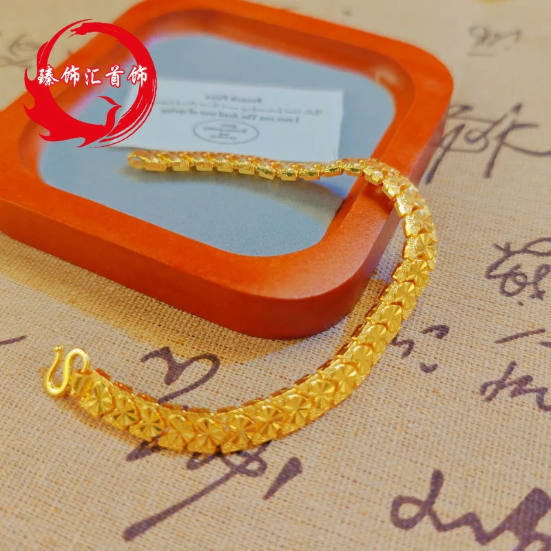 

Золотой браслет-сердце из вьетнамского песочного золота 2026 года для женщин, позолоченный браслет-обруч с узором «рисовое зерно», изящное женское украшение из песочного золота