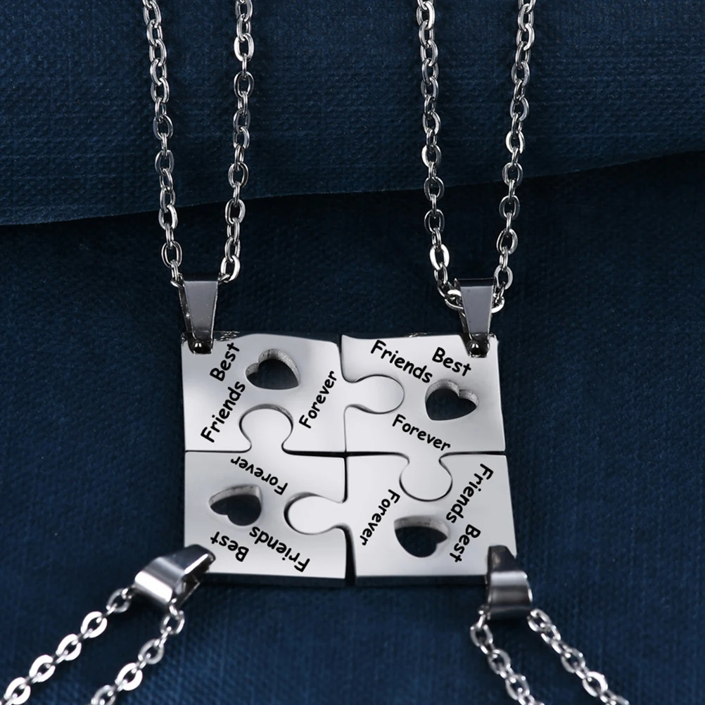 

4Pcs Stainless Steel Friendship Choker Necklace Creative Good Friends Gifts Stylish Women Necklace Jewelry for Birthday Holiday