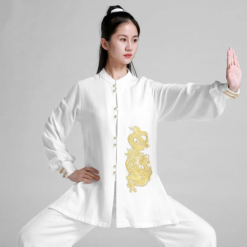 Tai Chi Clothes Martial Art Uniform Kung Fu Dress Wushu Clothing White Embroidery Women And Men Unisex Kun Master 2023 New Style