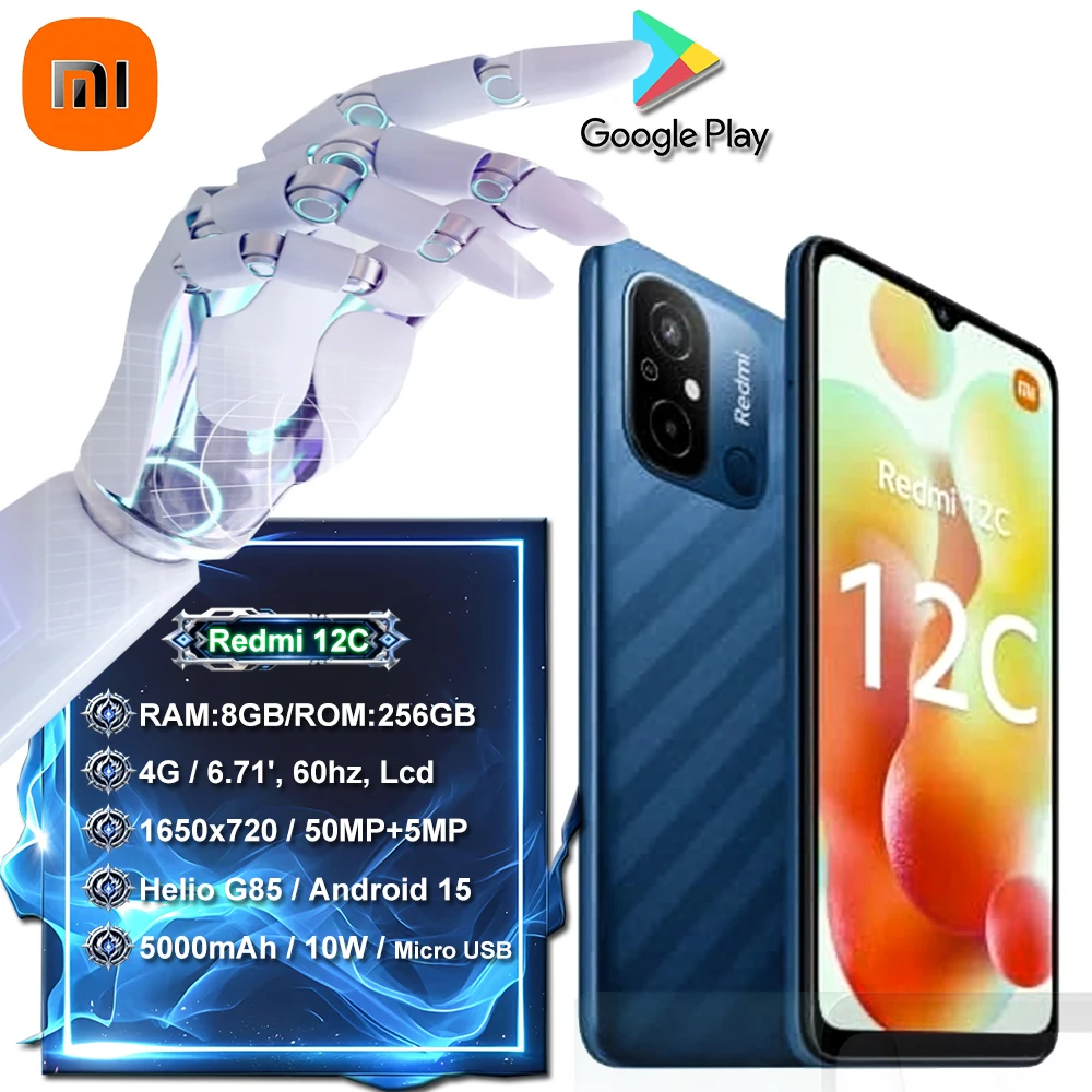 [EU/US/UK specifications] 8GB/256GB redmi 12C smart original 4G mobile phone 5000mAh, 3.5mm headphone plug