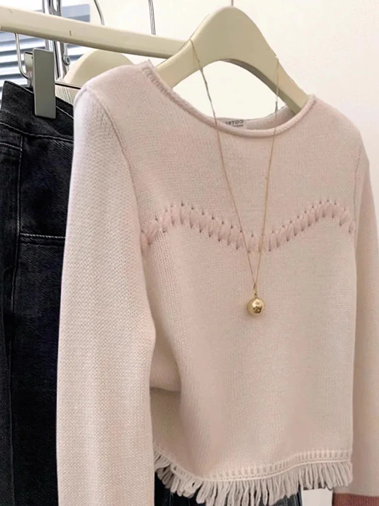 Round Neck Pullover Knitted Tops Autumn Winter New Design Sense Niche Sweater For Women Casual Versatile Long Sleeve Sweaters