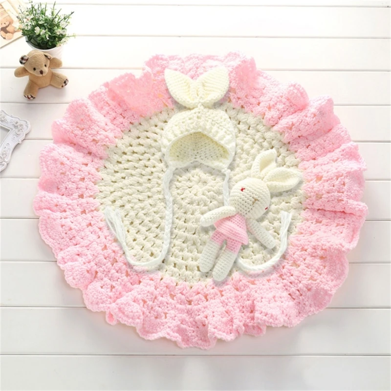 

Newborn Photography Props Accessories Crochet Bunny Doll+Knitted Baby Hat+Flower Carpet Boy Girl Studio Photo Shooting Backdrop