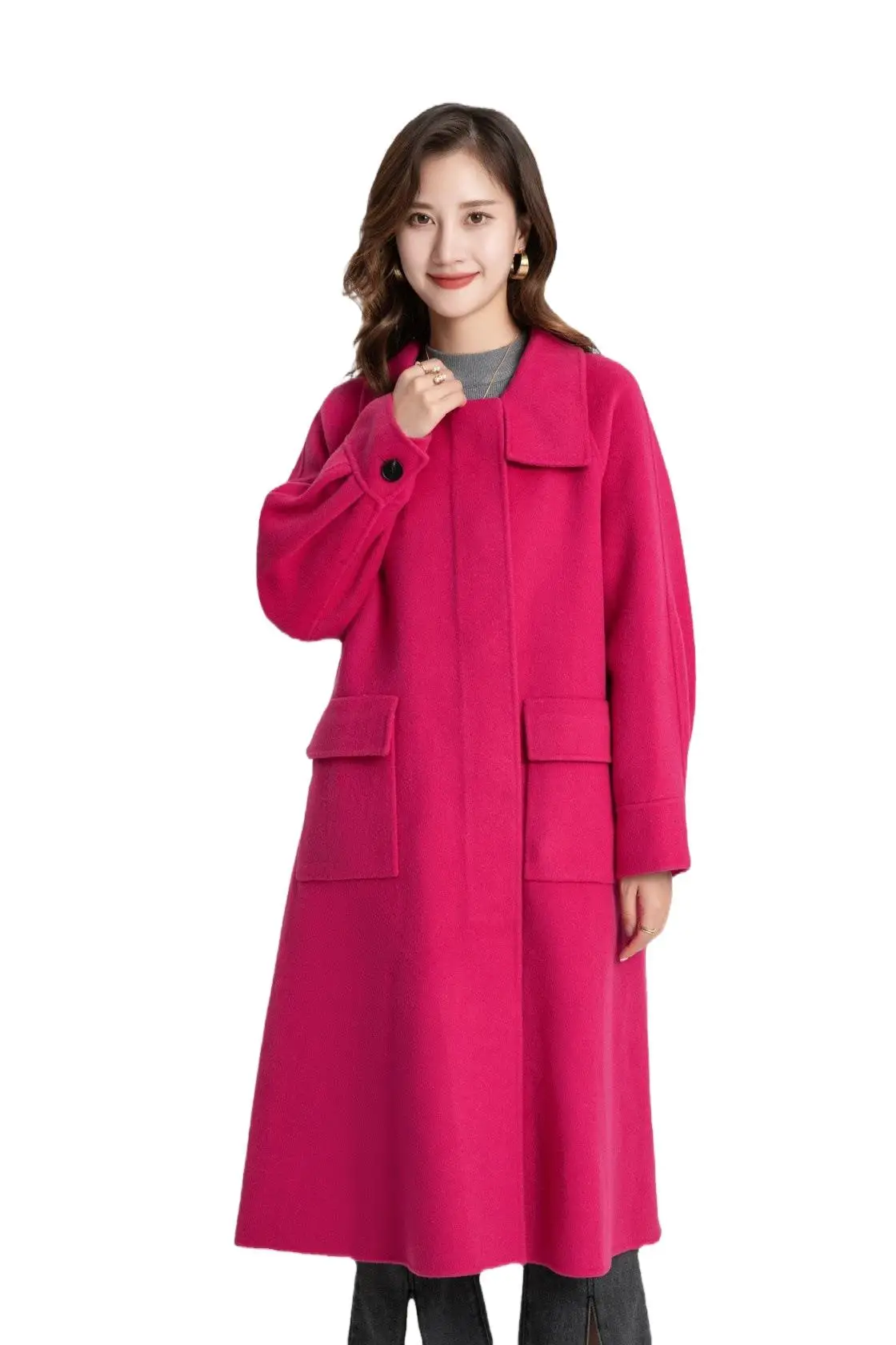 Women's Clothing Reversible Wool Extended Lapel Fashion Loose Wool Wool Coat  Autumn Winter New No.2