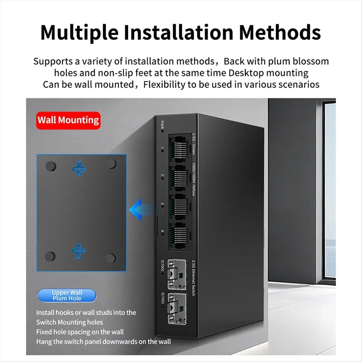 SCLS 2.5Gb Switch 4 Port 2.5G Unmanaged Network Switch with 2 Port 10GbE + Slot Home Setup Ethernet Switch Plug EU PLUG