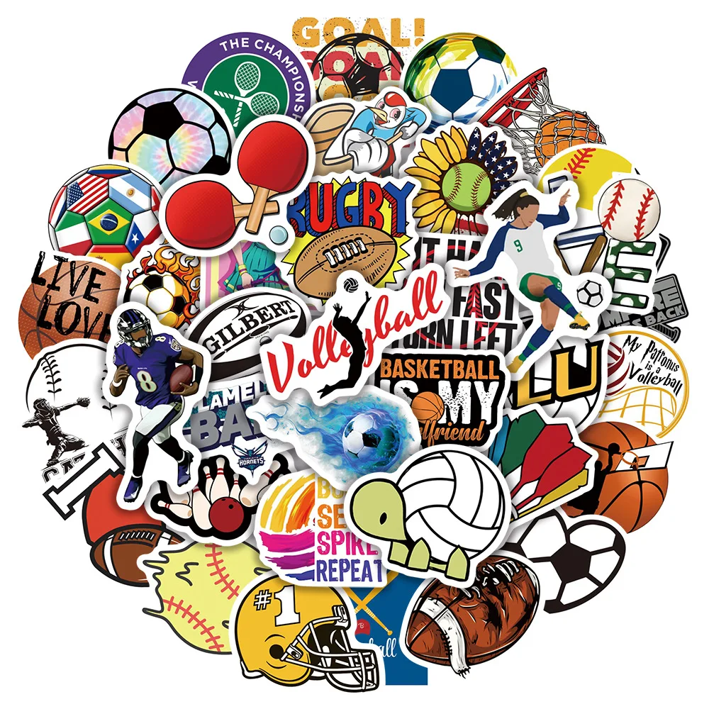 50Pcs Mix Sports Ball Game Stickers Football Basketball Rugby Decal Laptop Phone Skateboard Car Motorcycle Luggage Sticker