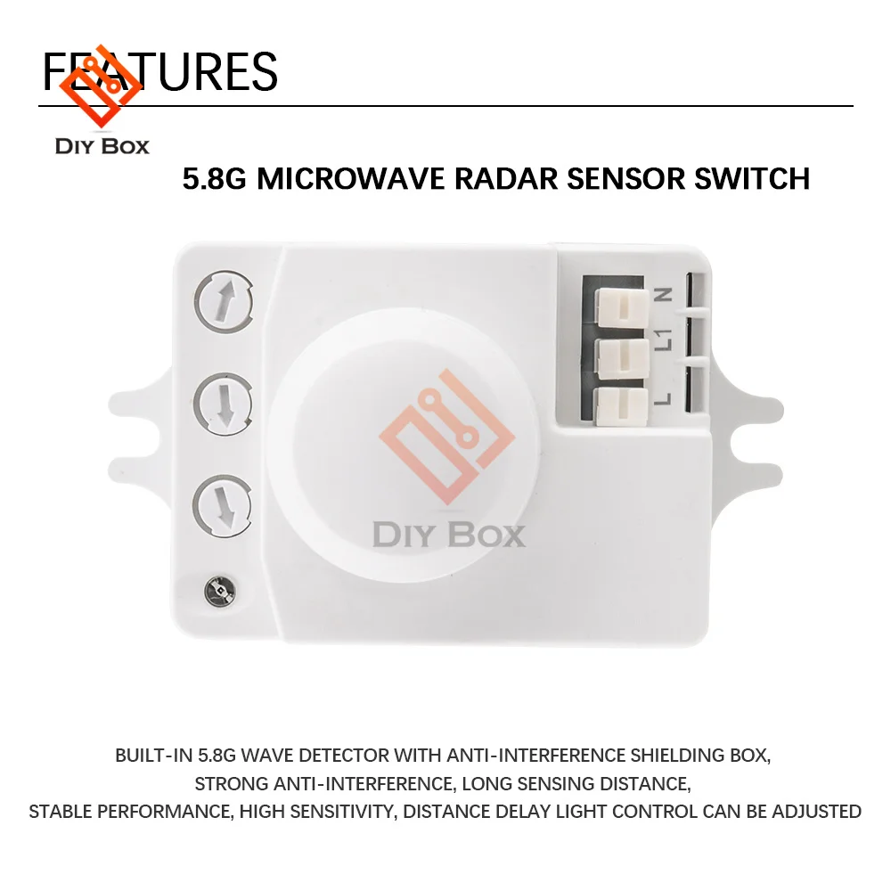 AC 220V 5.8GHz Microwave Radar Sensor Switch Human Body Motion Induction Sensor for LED Light Sensors Switches