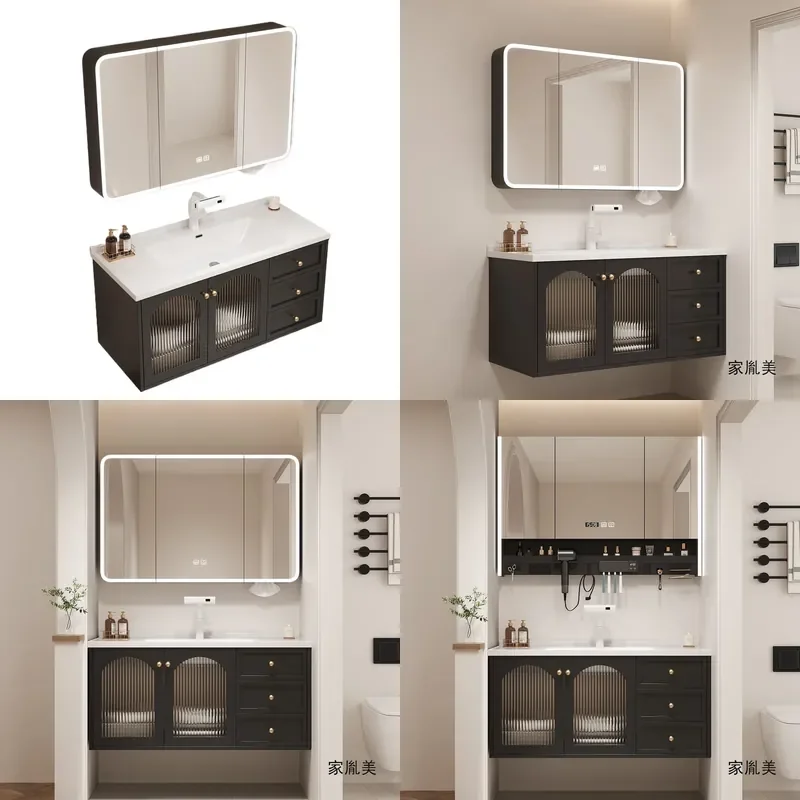 Rubber Wood Bathroom Vanity with Ceramic Integrated Sink Pastoral Style Washbasin Cabinet for Modern Home Decor