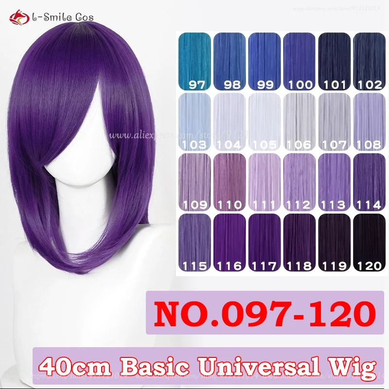 

Color No.97-120 40cm Medium Basic Cosplay Wig With Bang For Women Blue Purple Universal Style Wig Heat Resistant Synthetic Hair
