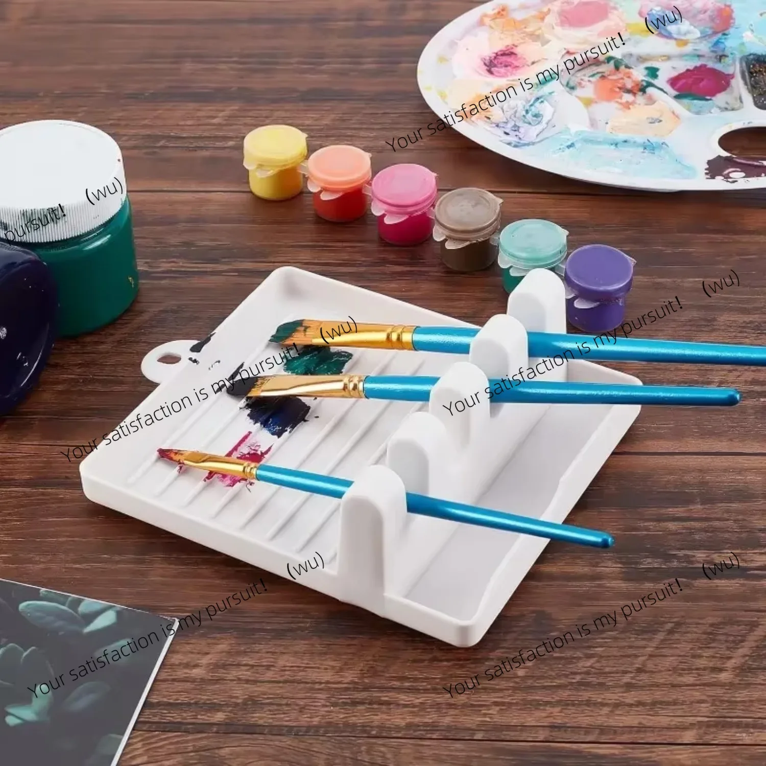 1Pc Paint Brush Rest Holder White Plastic 4 Slots Paintings Brushes Rests Drip Tray Pad for Watercolor Oil Acrylic Painting