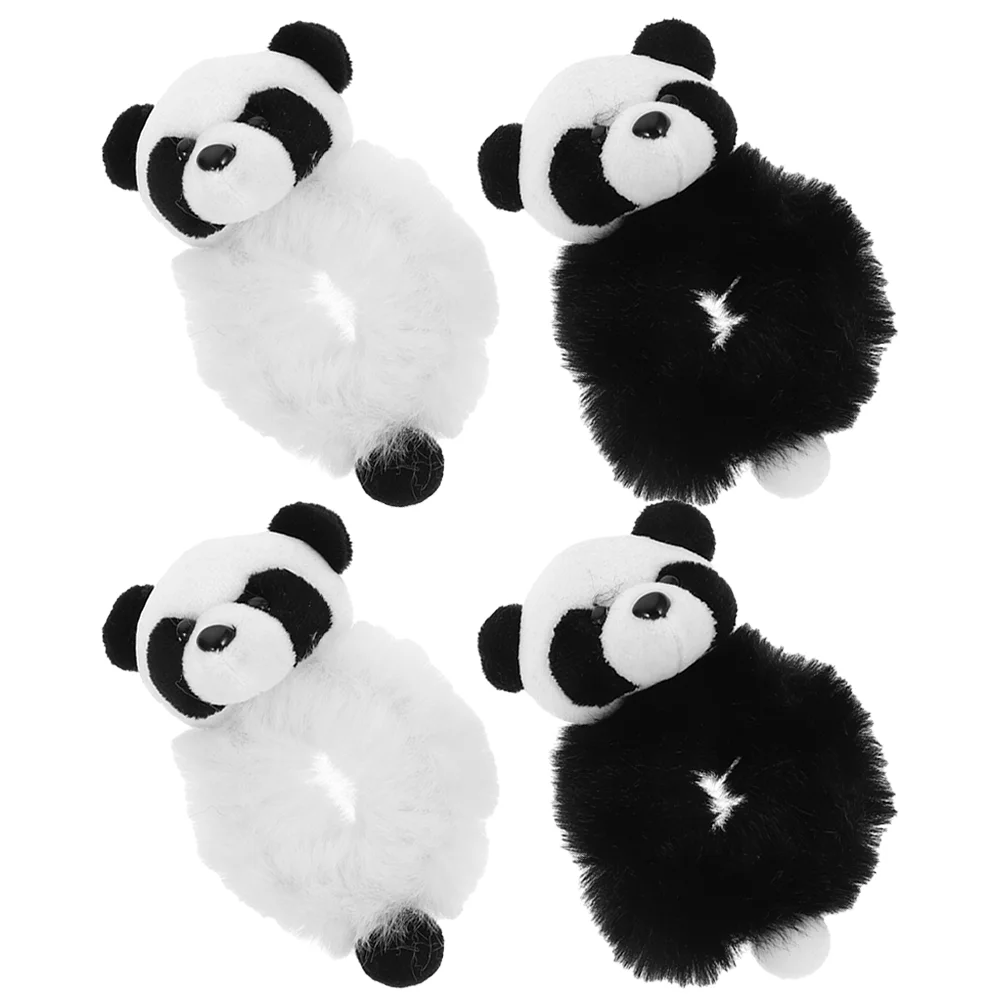 

4 Pcs Hair Band Plush Panda Rope Scrunchies Ring Accessories for Ponytail Holder Tie Student