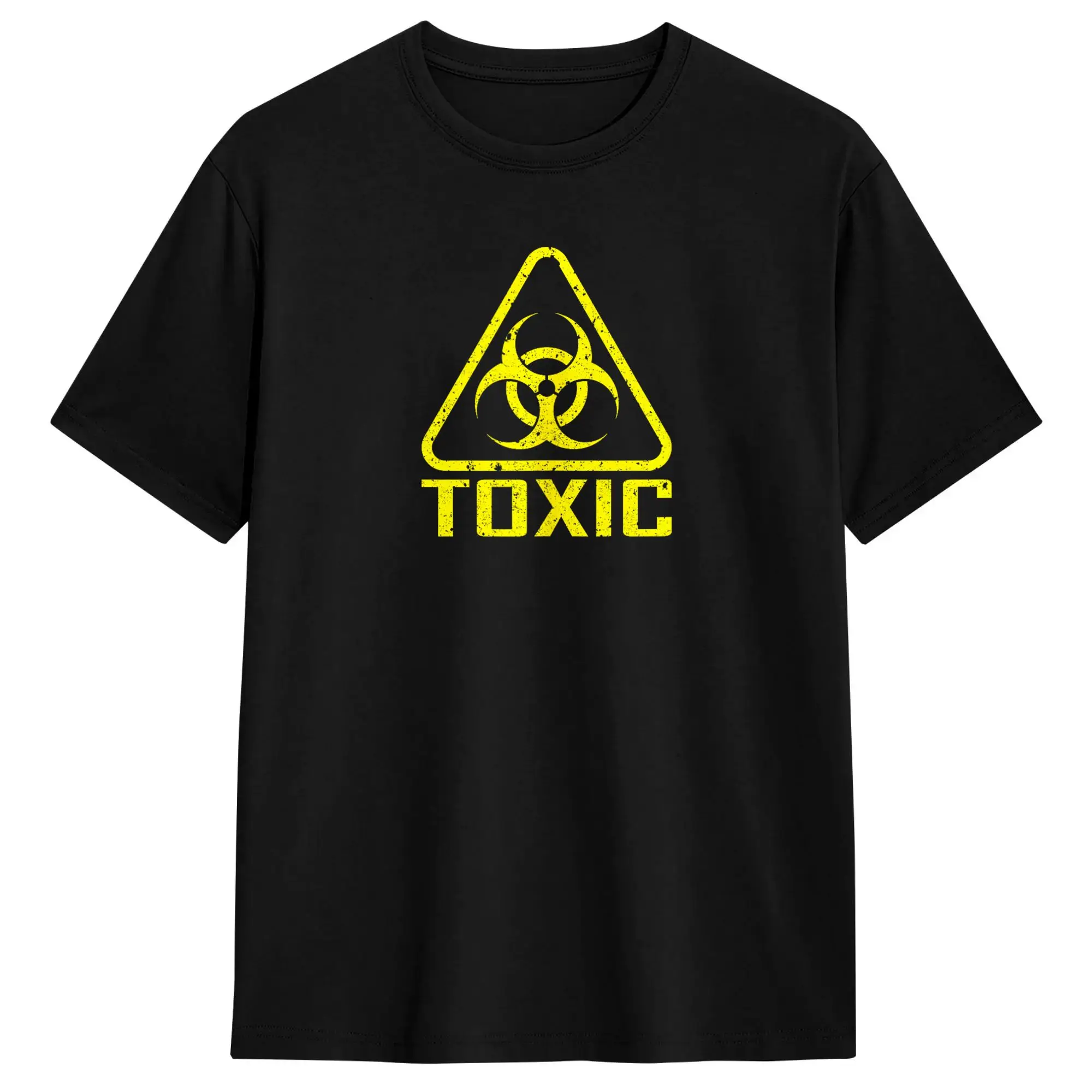 toxic biohazard symbol yellow distressed T Shirt Summer  Y2K Casual T Shirts Pure Cotton Harajuku Tshirt For Men Design Tees