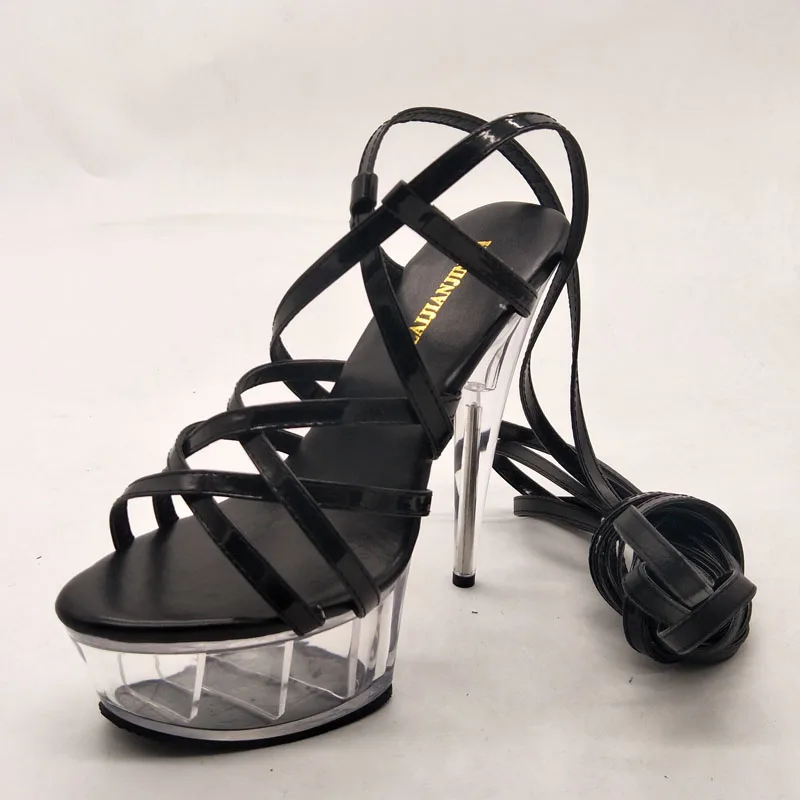 

LAIJIANJINXIA New PU Sexy Exotic Pole Dancing Shoes Summer Women Sandals 15CM High Heels Buckle Strap Size 34-46 K213