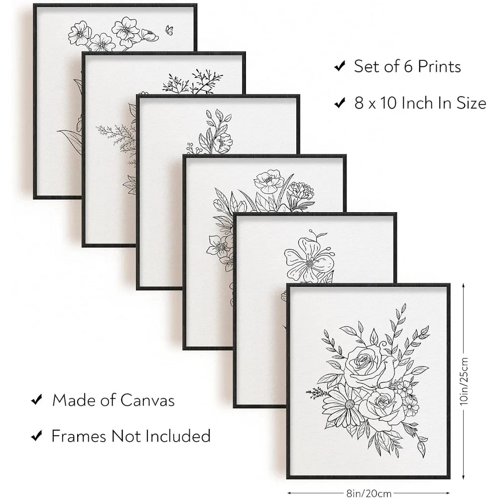 Home Decor Painting Canvas Wall Art Sketches A Bunch of Flower Hanging Painting Canvas Art 7.9x9.8inch Printing