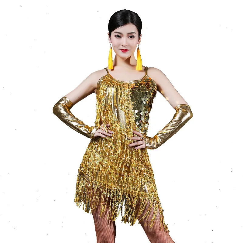 

HOT Paillette Tassel Latin Dance Dress Samba Costumes Ballroom Dresses With Accessory